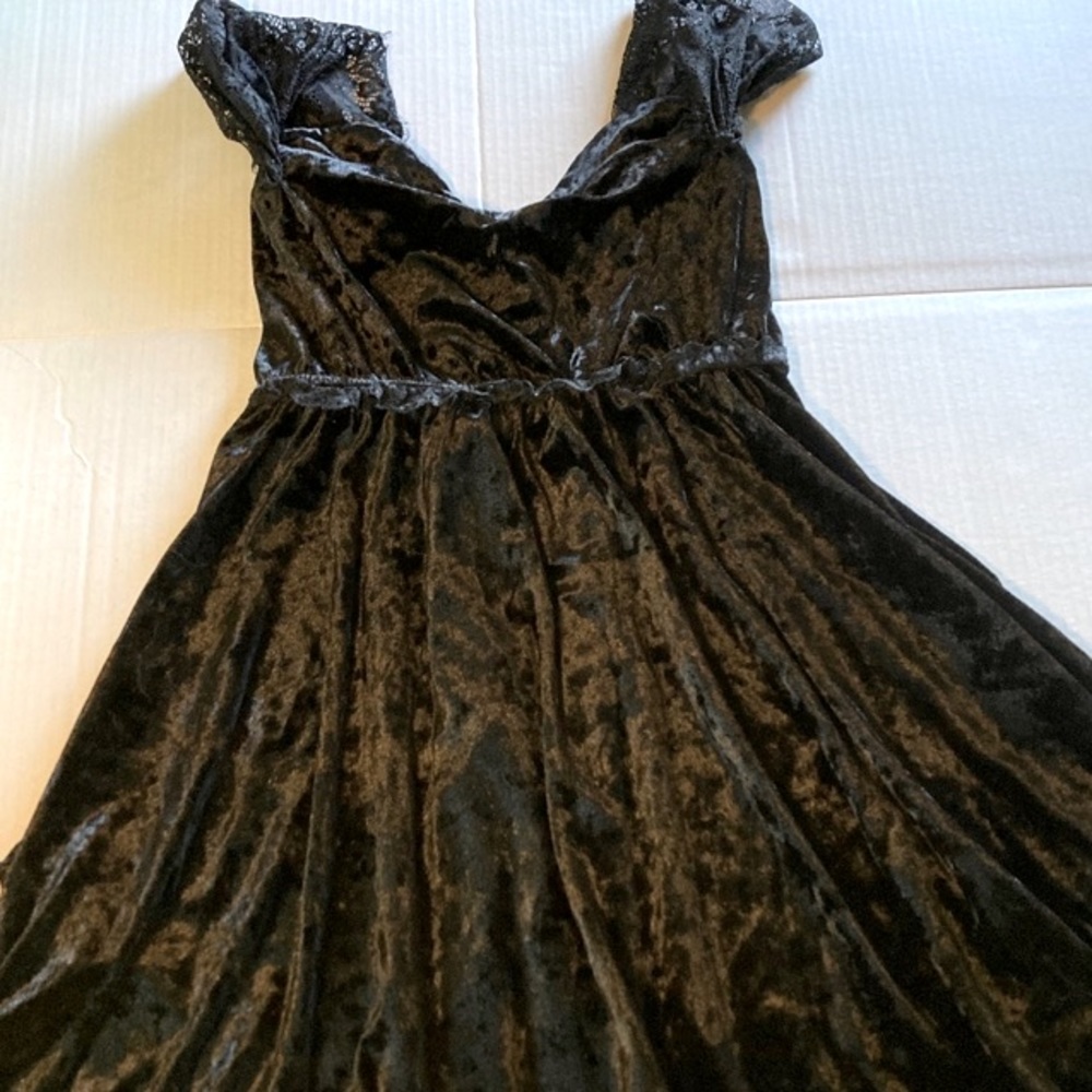 Black velvet like mini dress with lace